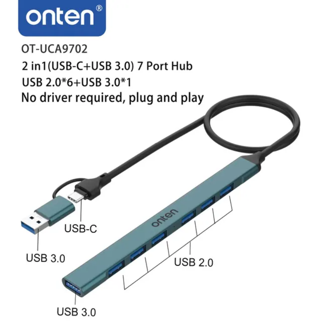 Hub 2 en 1 avec adaptateur USB/USB-C de ONTEN