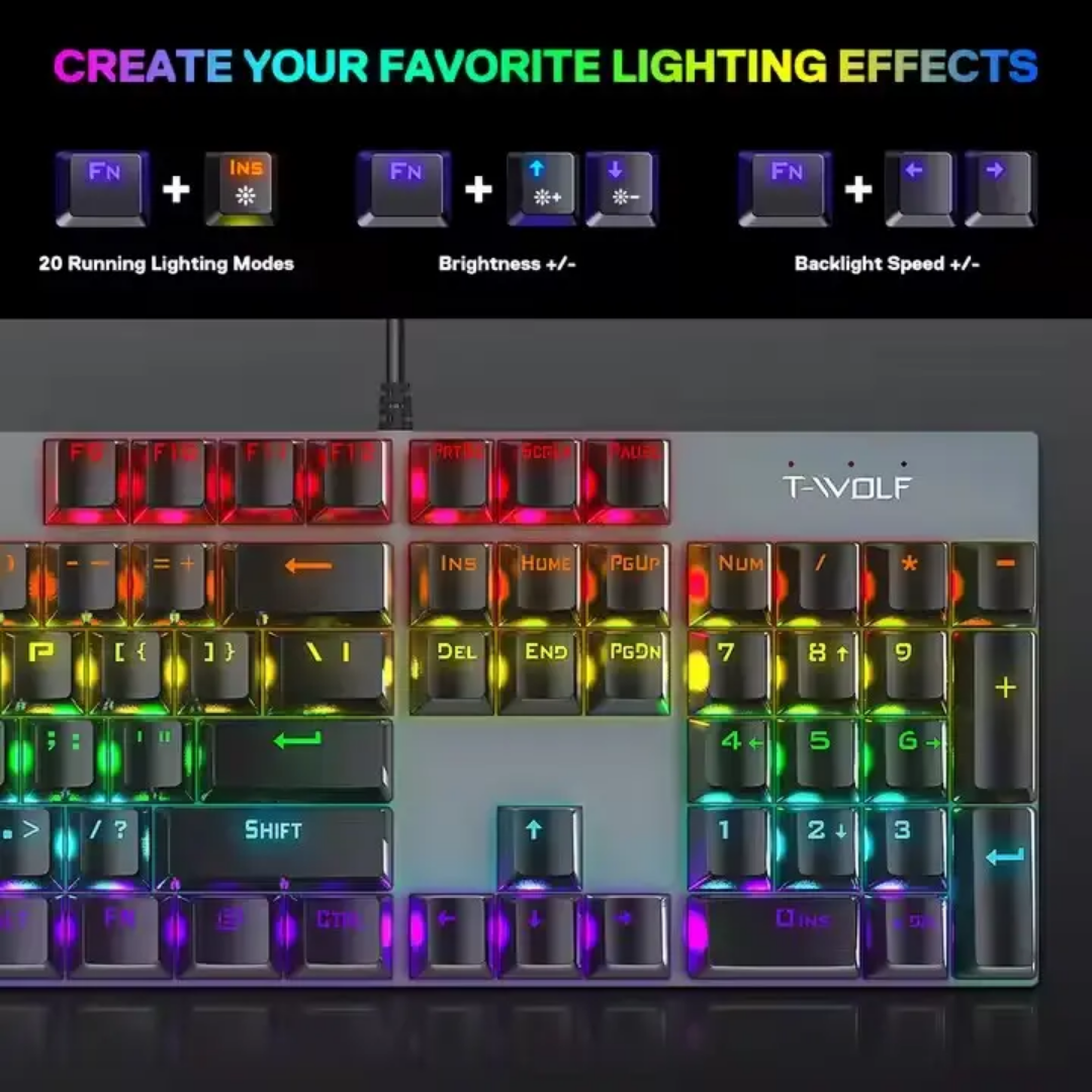 Clavier Filaire Ergonomique T17 RGB Rainbow Light 