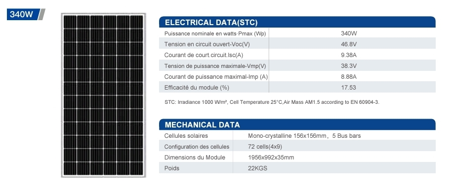 550 W Panneaux mono cristalline pour